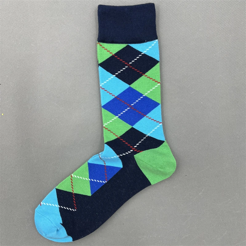 1Pair Men Socks Casual Gentleman Funny High Quality Color Puzzle Socks Business Party Dress Happy Cotton Socks For Men Gift Sock