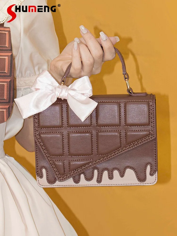 

Original Japanese Style Sweet Cute Girl Chocolate Small Square Bag Kawaii Bow Versatile Lolita Handbag Women's Casual Mini Bag