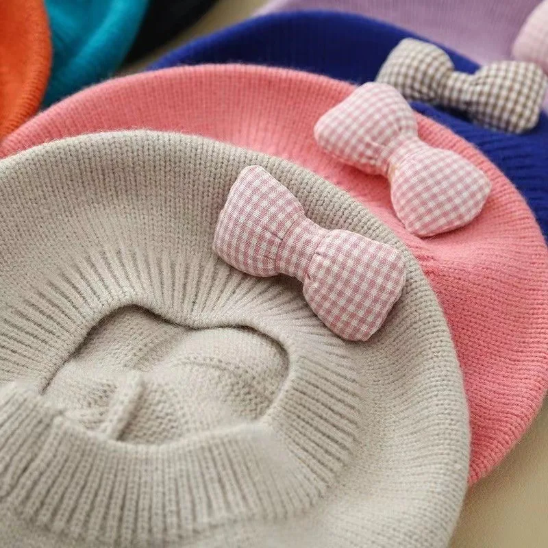 Bows Baby Girl Hat Knitted Spring Toddler Cap Kids Beret Hats for Girls Accessories Infant Beanie 1-4Y