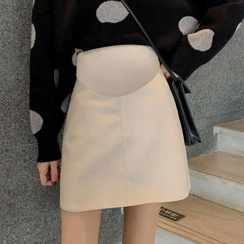 

Элегантная осенняя юбка для беременных с завышенной талией, винтажная, приталенная, А-силуэт, из искусственной кожи