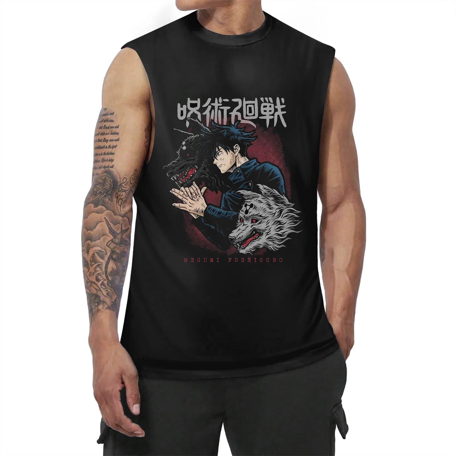 

2024 Men's Summer Vest Breathable Cool Casual Exquisite Satoru Gojo Jujutsu Kaisen Printed T-shirt Sleeveless Personality Vest