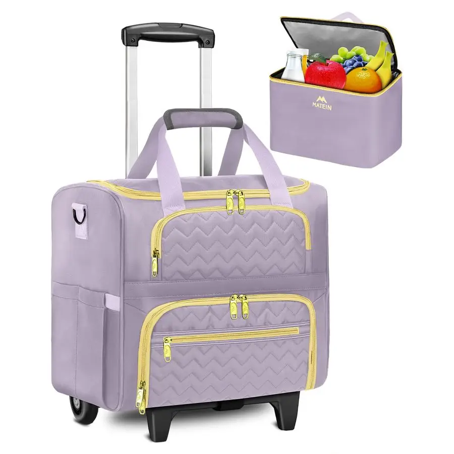 

Briefcase for Women, Rolling Work Bag with Wheels amp Detachable Cart Fit 15.6 Inch Laptop, Roller Laptop Tote Bag with Insulate