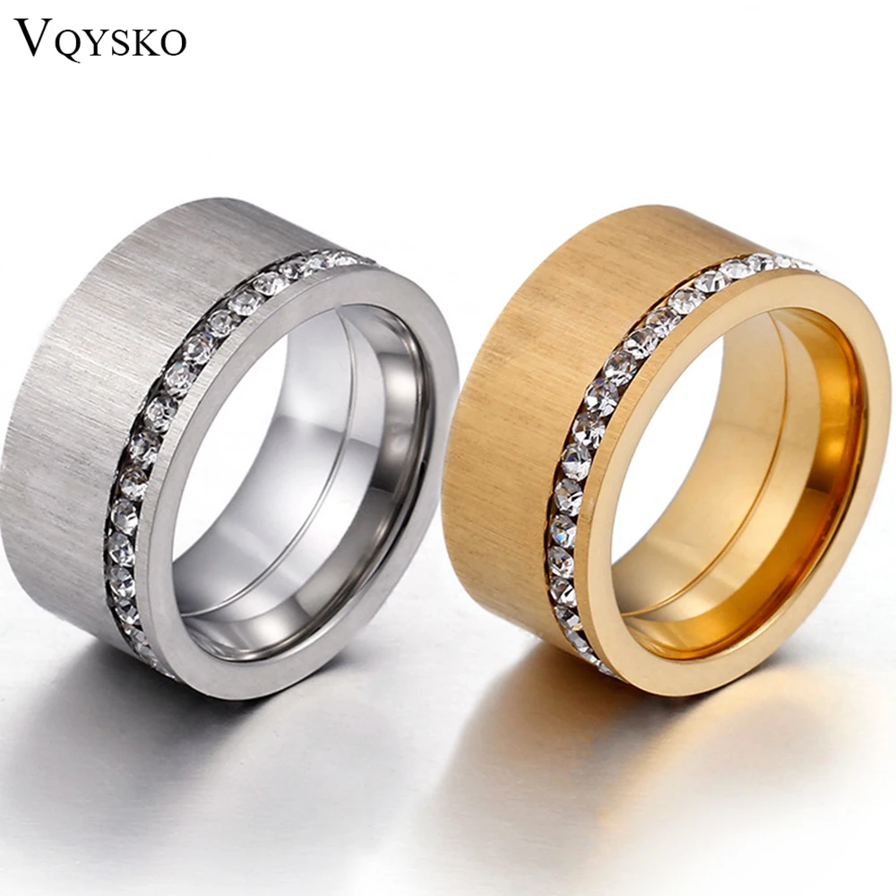 VQYSKO Single Row White Zircon Wide Face Ring Custom Gold Color Sand Ring For Parents Couple Memorial Day Gift