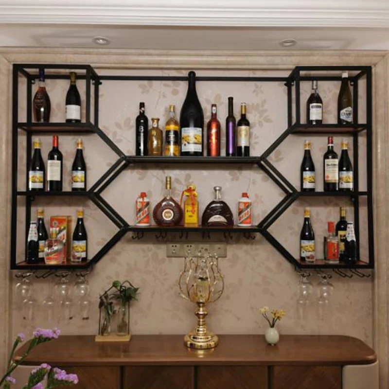Metal Shelves Wine Cabinet Living Room Storage Kitchen Restaurant Display Bar Cabinet Modern Estante Drinking Bar Furniture view 3