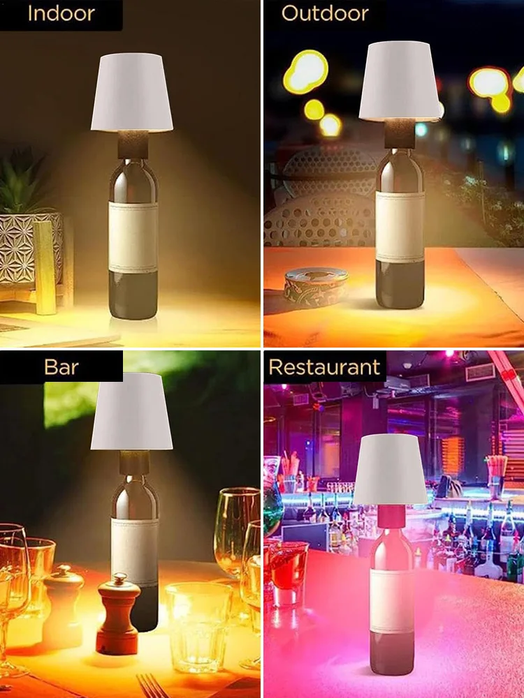 Wireless Bottle Lamp 3 Color Touch Control LED Wine Bottle Base Rechargeable Vases Led Light Bar Dining Lamp Holder Decor