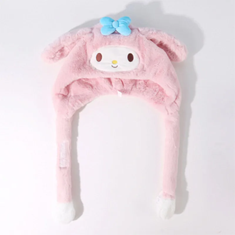 Kawaii Kuromi&Cinnamoroll&Melody Plush Hat Keep Warm Bunny Hat Moving Ears Up Plushie Toy Cartoon Cosplay Head For Kids