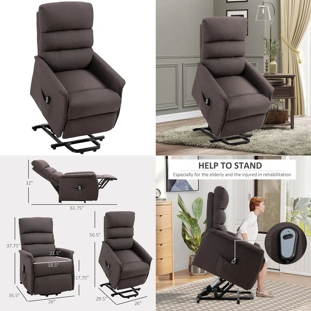 

Power Lift Recliner Chair for Elderly, Easy Assembly, Fabric Lift Chair for Adults, Recliner Sofa with Remote Control, Side Poc