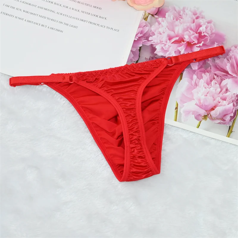 Elasticity Thin-belt Solid Men Thong Lace Floral Convex Pouch Panties Ultra-thin Waist Sexy Gay G-String Nude Jockstrap Lingerie