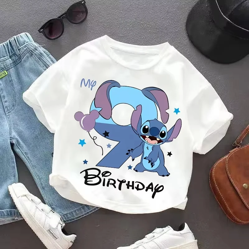 ليلو غرزة القطن تي شيرت 1-9 عيد ميلاد أرقام الاطفال طفل تيز فتاة الموضة الملابس هدية الأطفال الصبي بلايز الكرتون قصيرة الأكمام #3