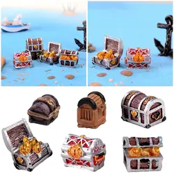 1PC Treasure Chest Figurine Miniature Cashbox Jewelry Box Pirate Adventure Game Doll House Ornament Mini Toys Home Decoration