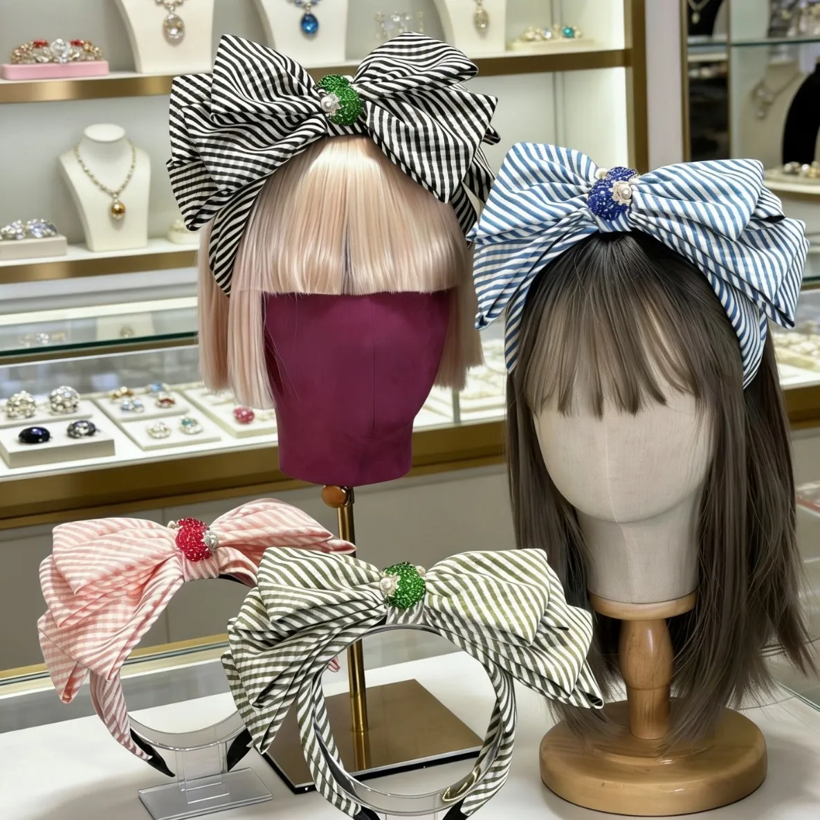 Spring 2026 new college style retro small plaid headband large bow headgear showing face small headband
