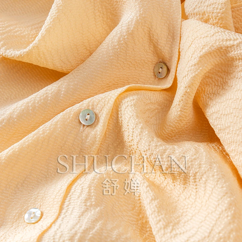 Light Luxury Style Simple Commuting Silk Pearl Crepe V-neck Long-sleeved Shirt Women 32A2 Thin Summer
