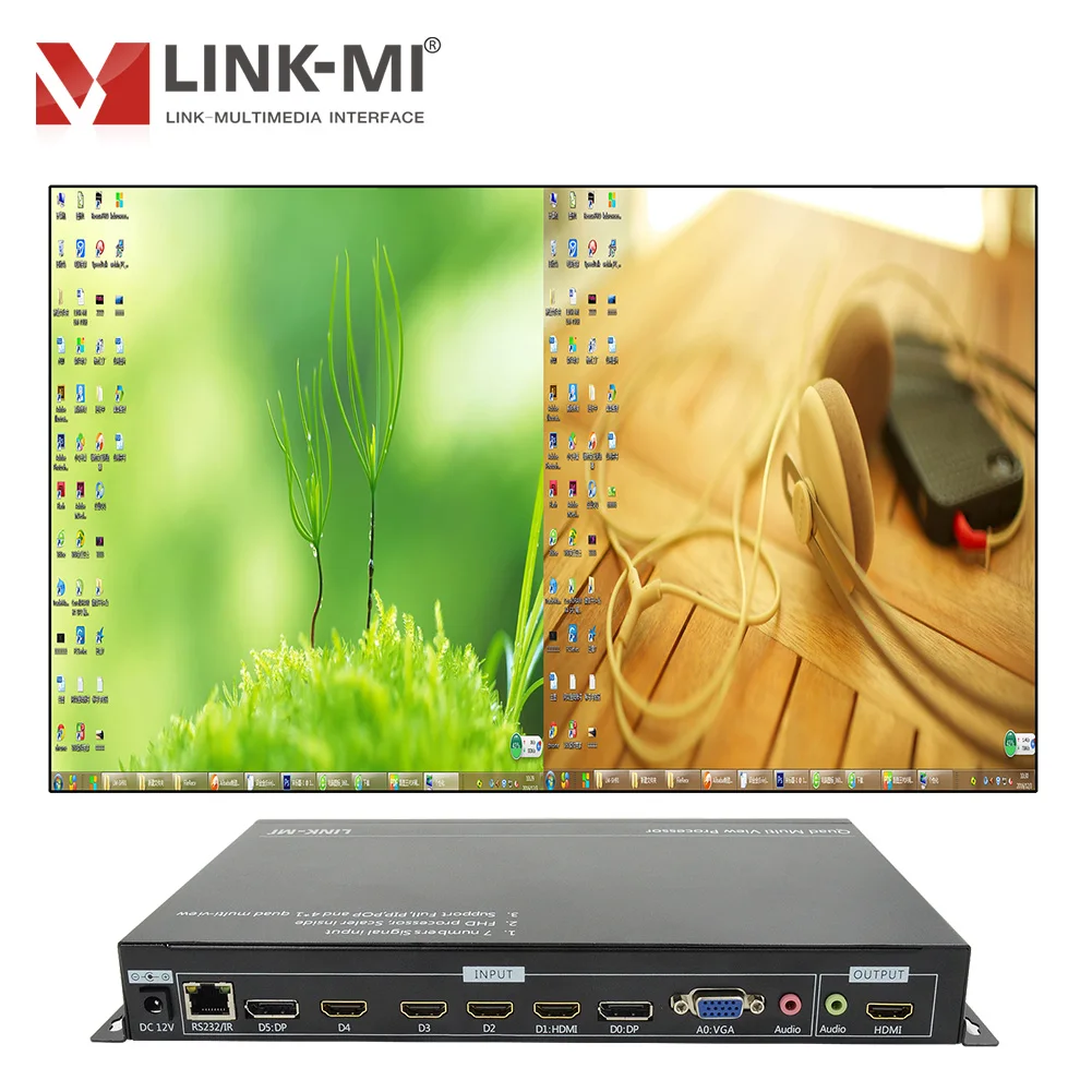 

4K for HDMI Quad Multi-Viewer Processor 1x9 Screen Display Switcher RS232 Control for Audio Video Accessories for Conference