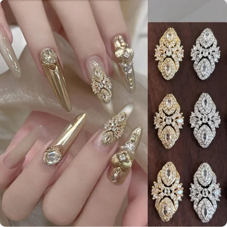 2pcs Luxury Retro Palace Style Large Size Nail Art Rhinestones Decoration, Shiny Glass Zircon Nail Accessories, Nail Gemstones