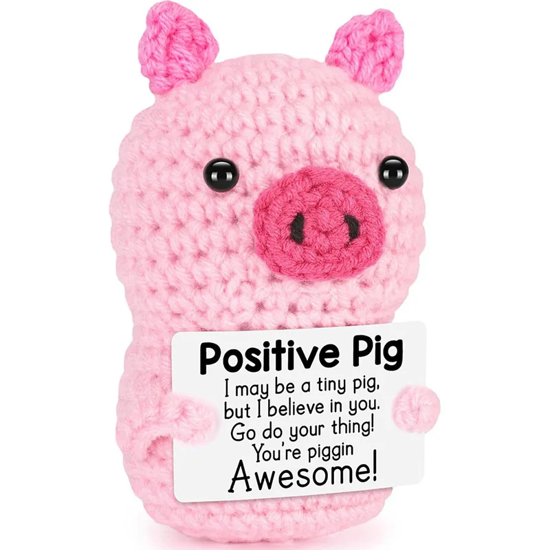 

Funny Positive Pig Crochet Dolls with Card Emotional Support Cute Animal Ornaments Home Room Decoration Birthday Xmas Party Gift