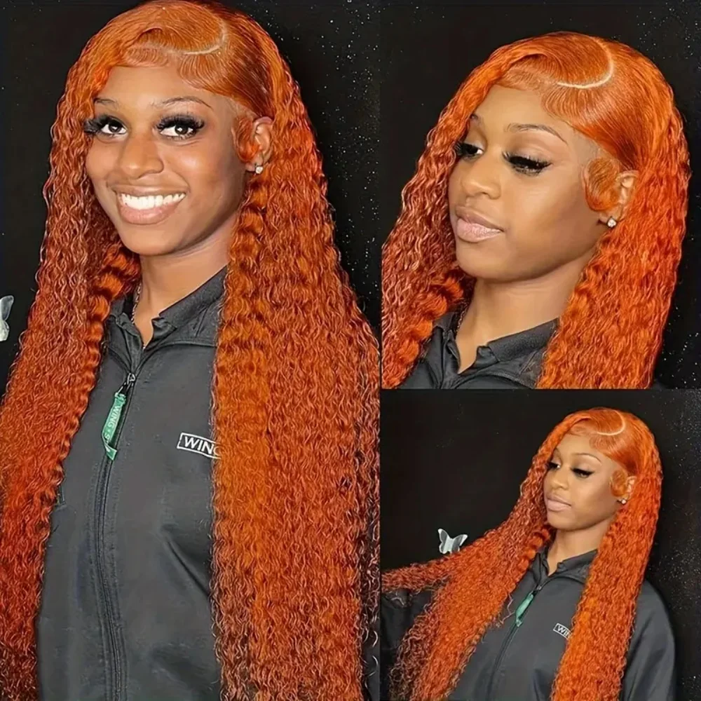Orange Lace Front Wigs Human Hair 13x4 Lace Ginger Color Curly Wigs Human Hair 200% Density Deep Wave Pre Plucked Human Hair Wig