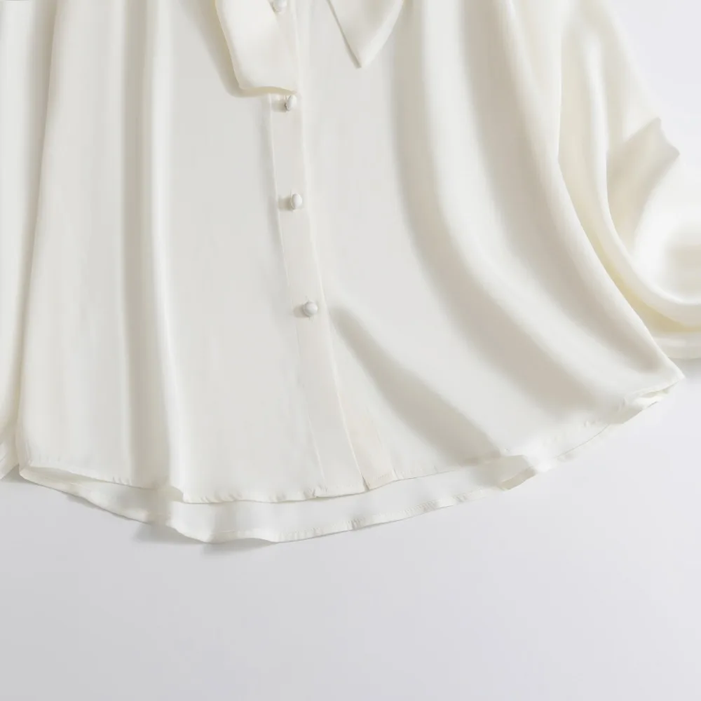 2026 Women's Fashion Spring New Clothing 20MM 93% Natural Mulberry Silk Elastic Double Qiao Satin Long Sleeve Ribbon Shirt view 6