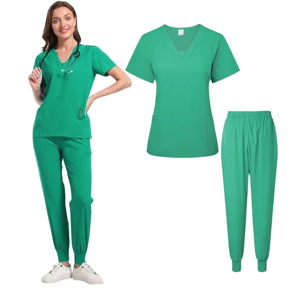 Однотонные топы для домашних животных, больничная форма, хирургический халат с карманами и V-образным вырезом, скраб-брюки для женщин, одежда для бега, медсестры, спецодежда