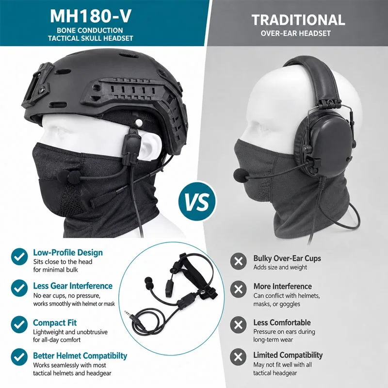 Z-TAC MH180-V Bone Conduction Speaker Earphone for Z136 PTT Outdoor Sports Radio Headset Communication Accessories PTT Cable Kit view 3