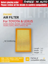 For LEXUS ES200 300h 2012-2018 LS 460 600h 2007- NX 200 2014- Air Filter C27062 MA1583 17801-0V030 /040/100/38010/11