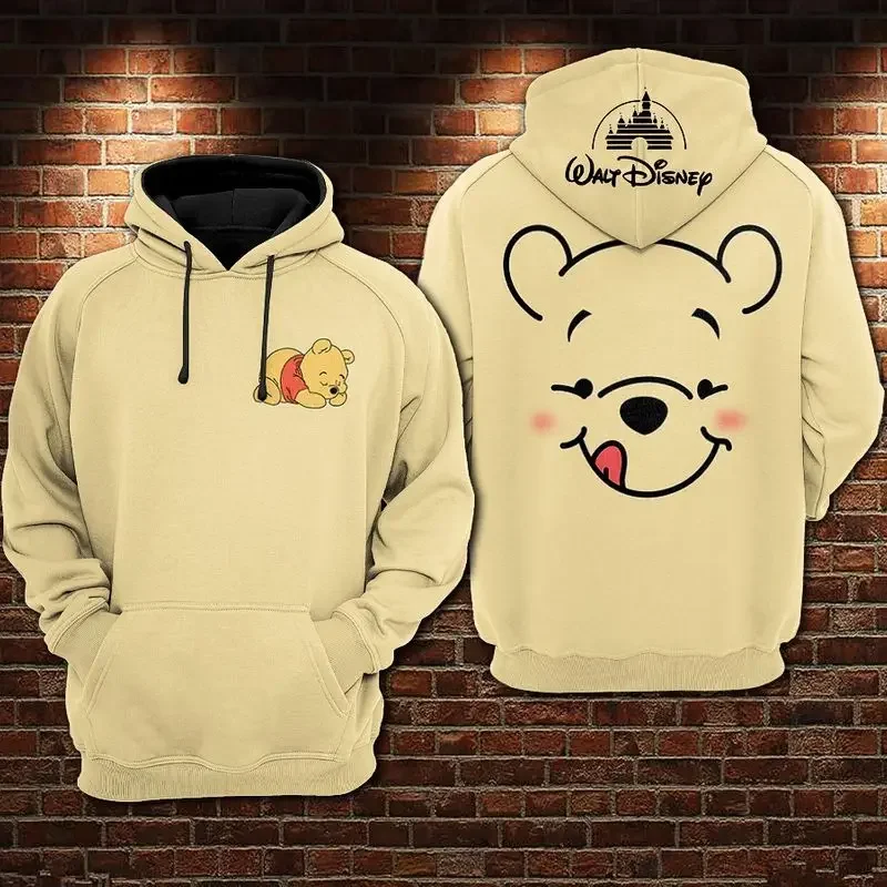 Disney 3D Hoodie Piggy Flower Cartoon Winnie the Pooh Print 3d Zipper Hoodie Retro Casual Sweatshirt Men Hoodie