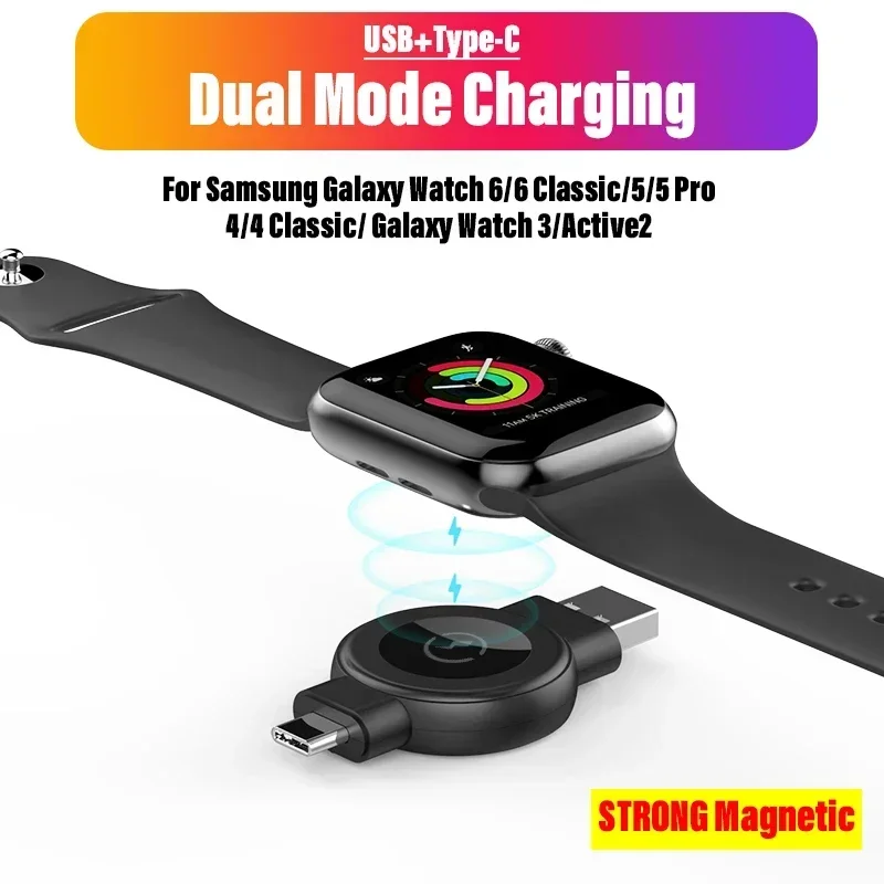 2 In 1 USB Type C Magnetics Watch Wireless Charger for Samsung Watch Galaxy 6/5/4 Active 1/2 Apple IWatch 2-8 SE Charging Stand