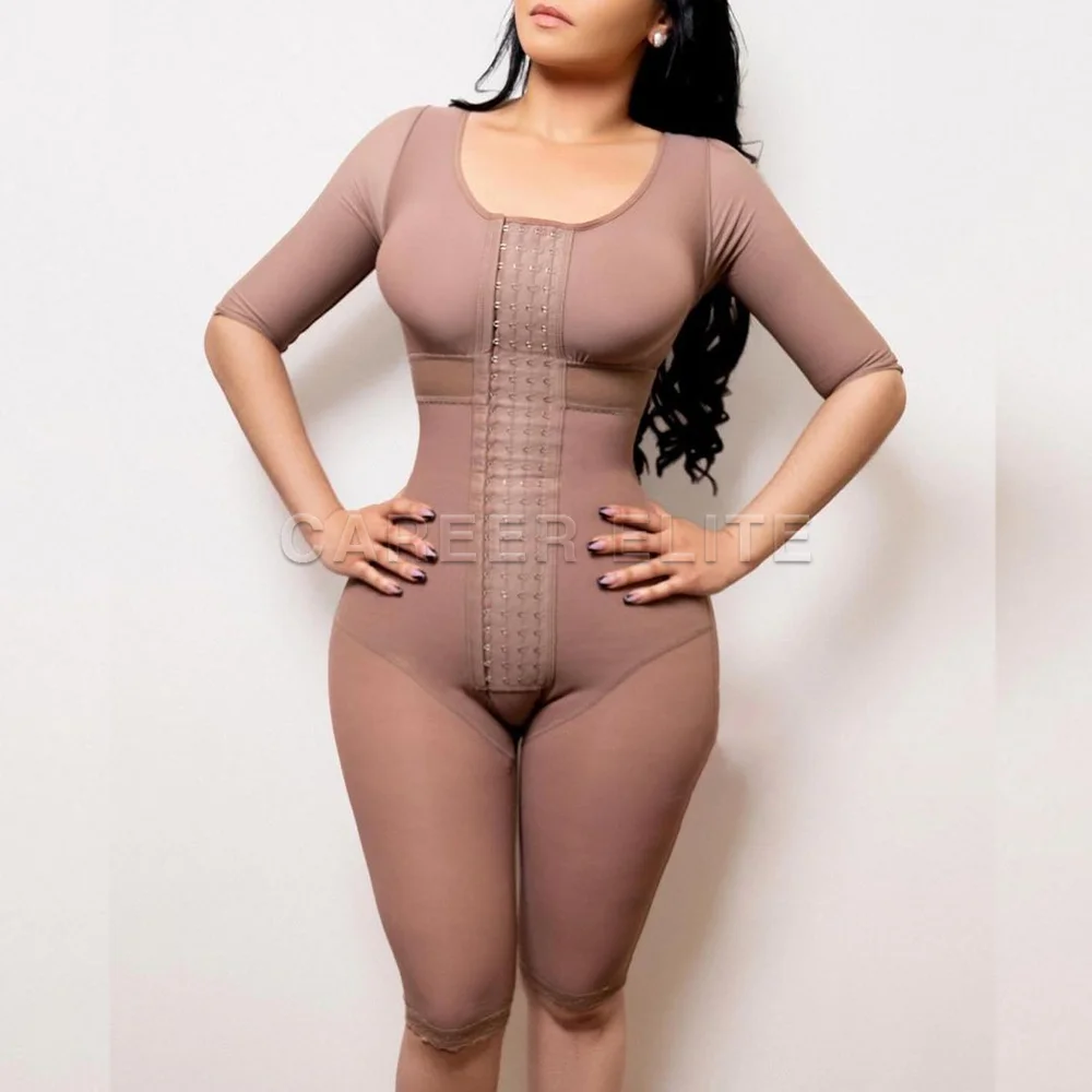 High Compression Bodysuit Original Colombian Girdles Shapewear with Brooches Bust for Post-Surgical Use Slimming Sheath Belly