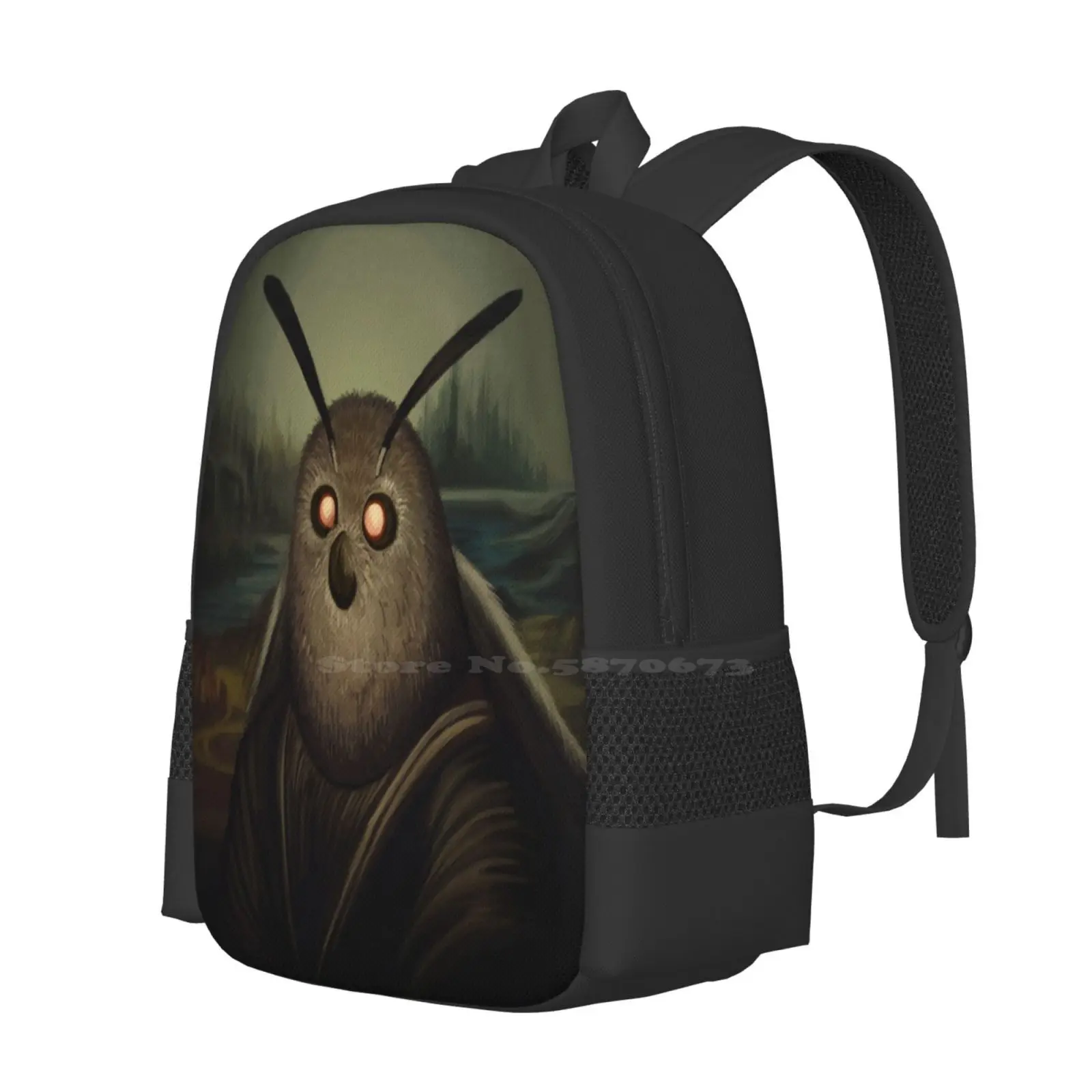 Motha Lisa Pattern Design Laptop Travel School Bags Moth Mona Lisa Parody Insect Animal