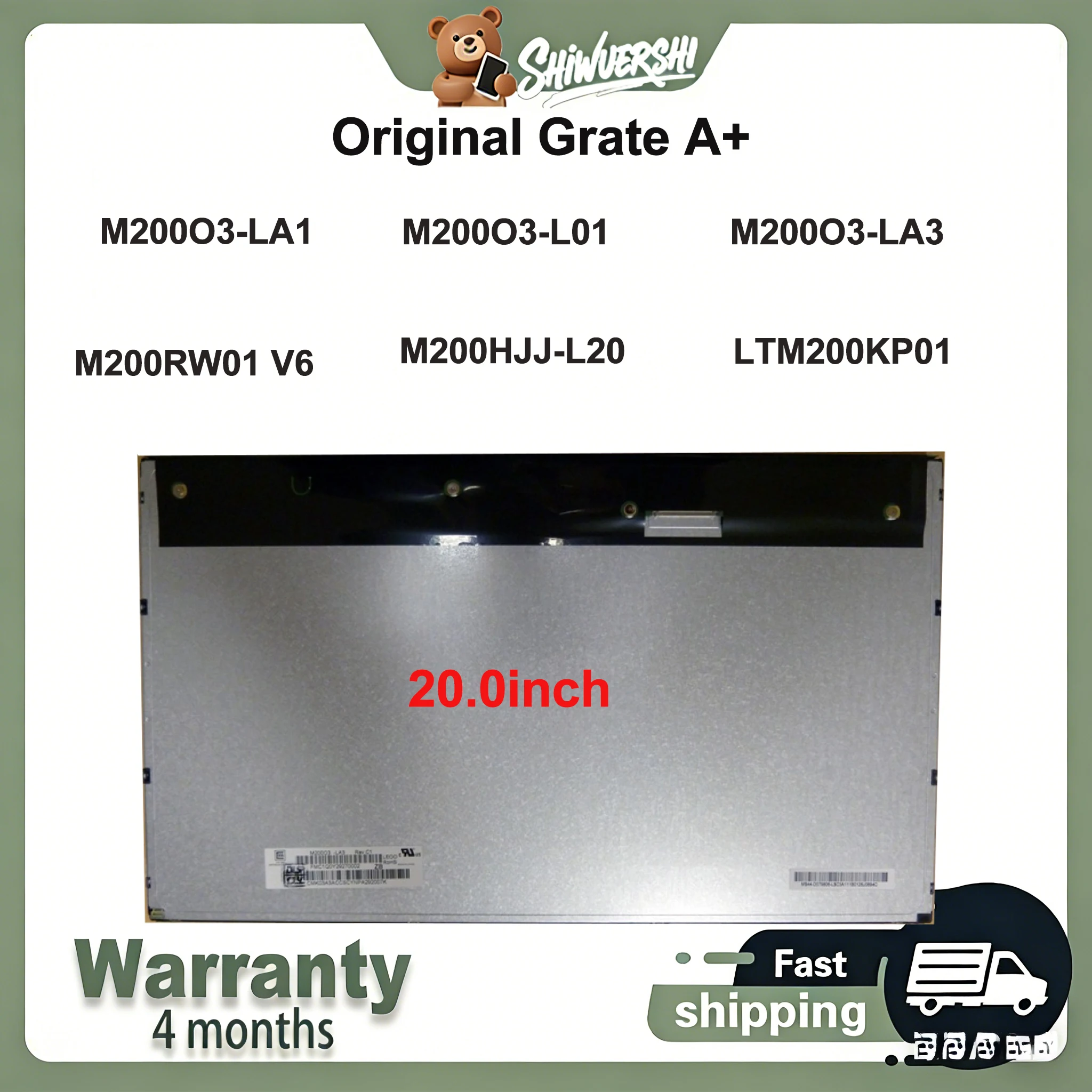 Original New  A+ 20.0" Lcd Screen M200O3-LA1 M200O3-L01 M200O3-LA3 M200RW01 V6 M200HJJ-L20 LTM200KP01 30 pins