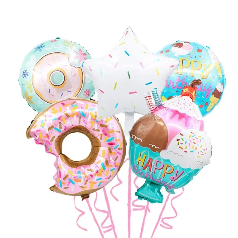 Disney Children\'s Birthday Party Aluminum Film Balloon Summer Theme Ice Cream Cup Donut Candy Decoration Set