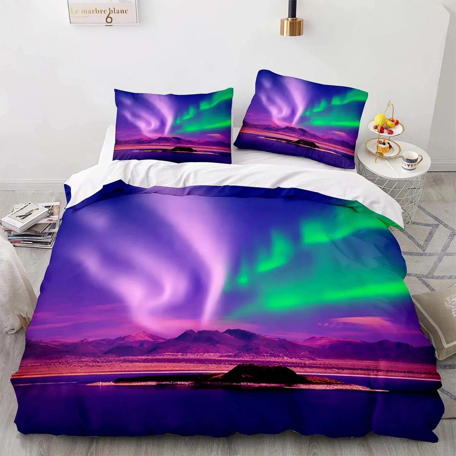 Landscape Duvet Cover Mountain Flowing Water Bedding Set Aurora Special Bedclothes with Pillowcases Teens