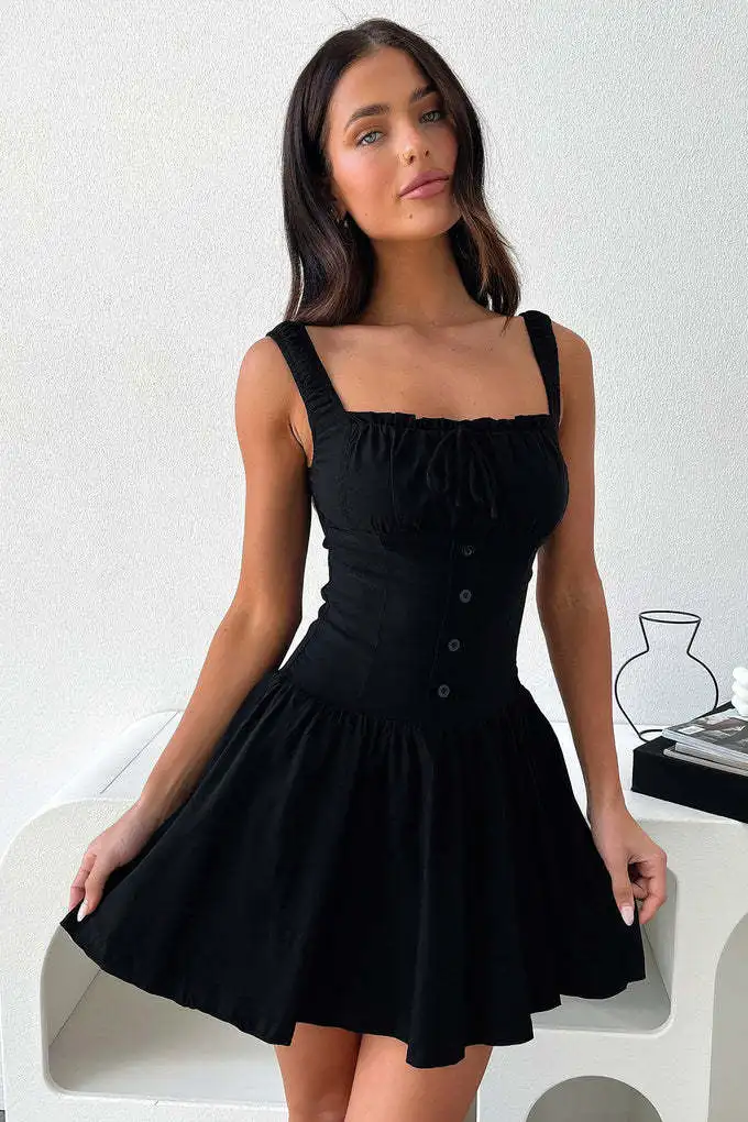 ชุดเดรสผู้หญิงสไตล์ยุโรปและอเมริกาใหม่ปี 2025 ดีไซน์หรูหรา สายเดี่ยว เซ็กซี่ คอลึก โชว์เอว รุ่น 8029