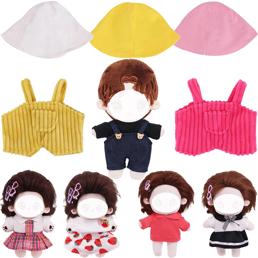 20Cm Cotton Doll Clothes Pop Rompers Hat College Style Skirt Strawberry Dress For EXO Idol Plush Star Doll Accessories,Girl Toys