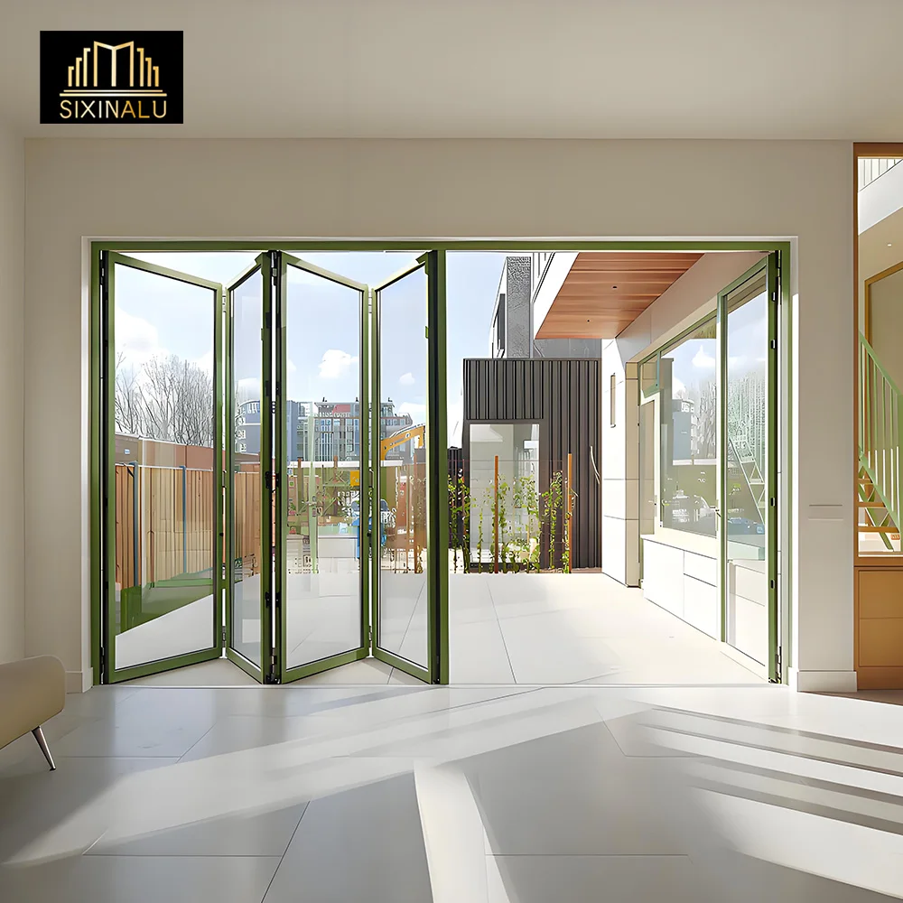 Sixinalu Sliding Folding Door With Screens Exterior Interior Accordion Bi Fold Doors Aluminum Double Glaszed Garden Home Custom