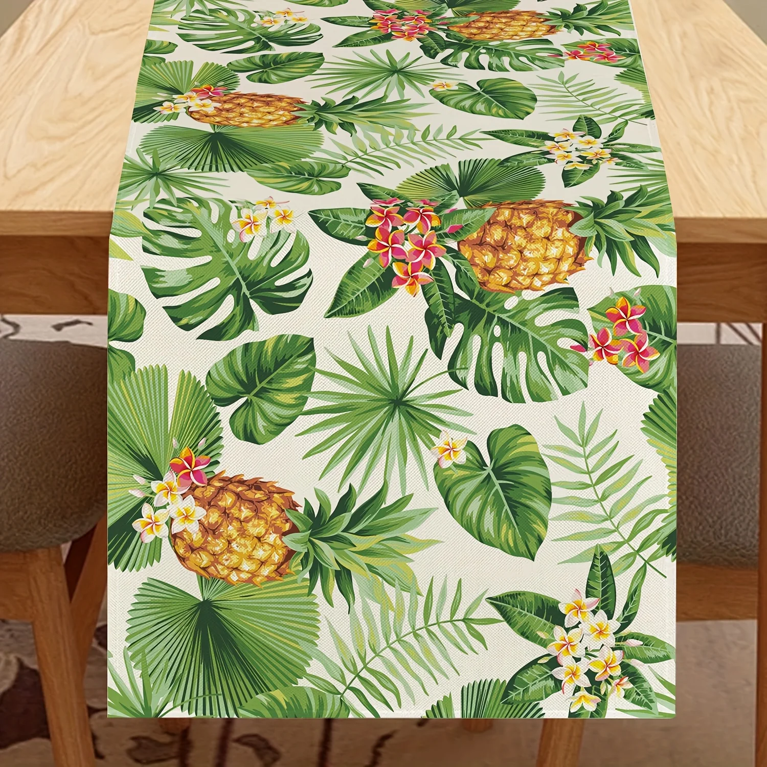

Pineapple Flowers Leaves Linen Table Runner Home Decor Summer Hawaiian Tropical Fruit Floral Palm Leaf Table Runners Party Decor