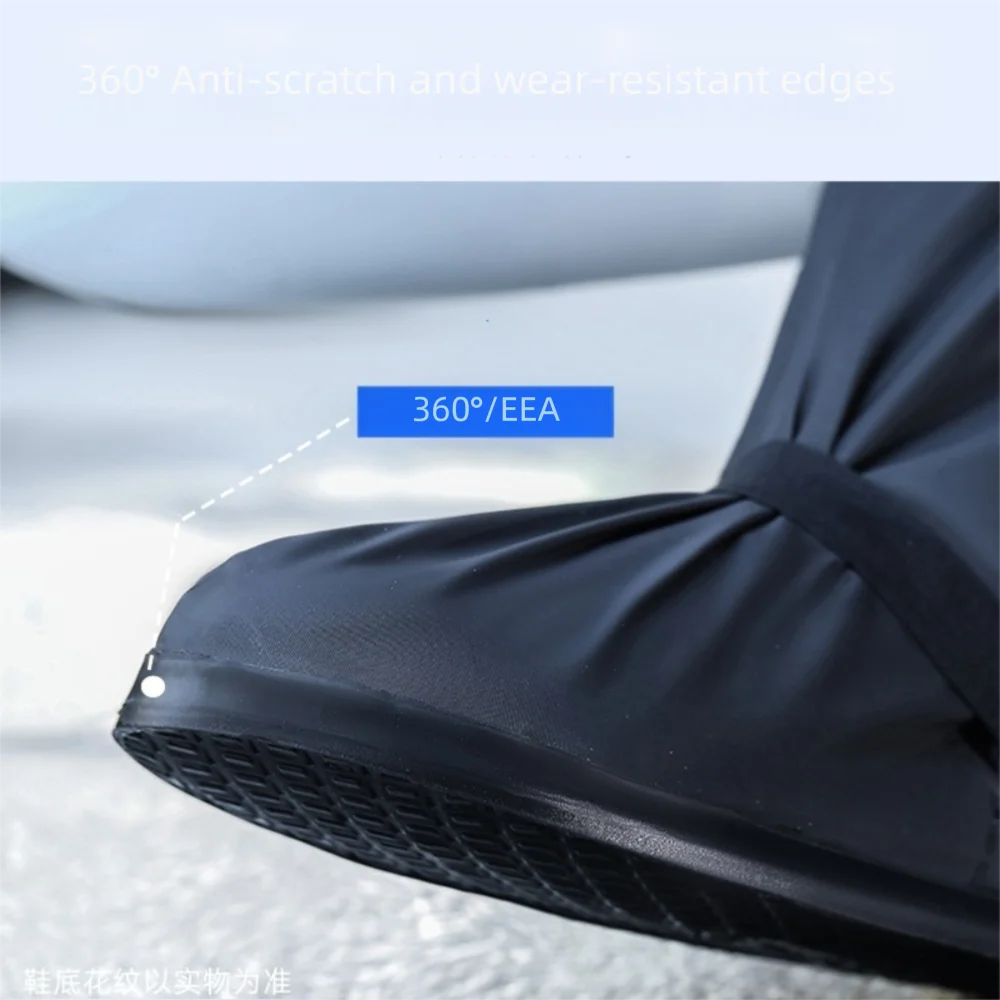 Black Rain Boot Shoe Cover High Top Rainproof Waterproof Shoe Cover Reusable Thickened Bike Rain Cover for Motorcycle Bike