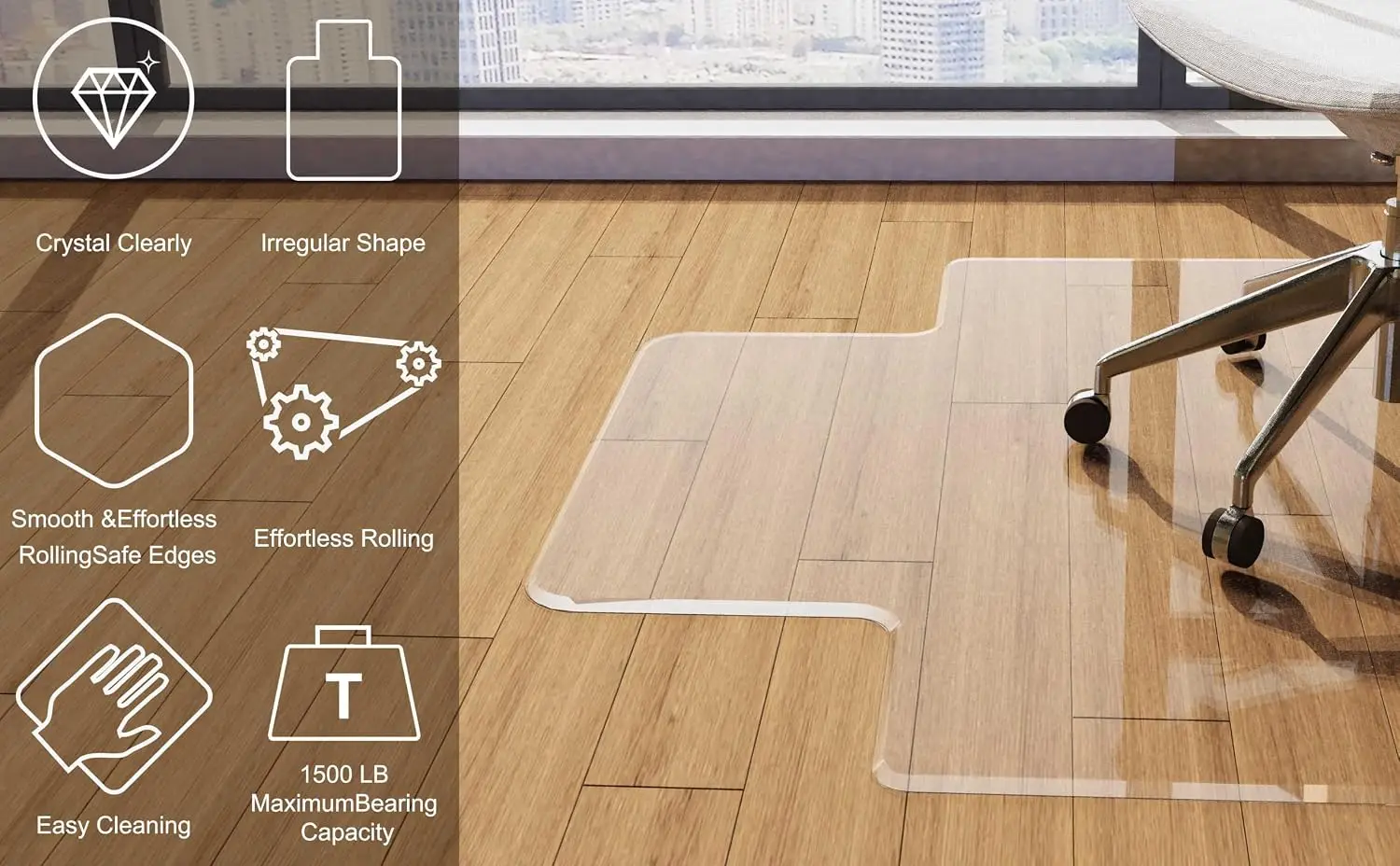 Beveled Edge Office Chair Mat for Carpet or Hardwood Floor, Crystal Clear 36