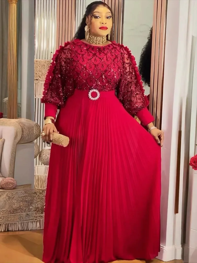 

Plus Size African Party Dresses for Women Dashiki Ankara Sequin Wedding Evening Gown Elegant Turkey Muslim Maxi Long Dress 2026