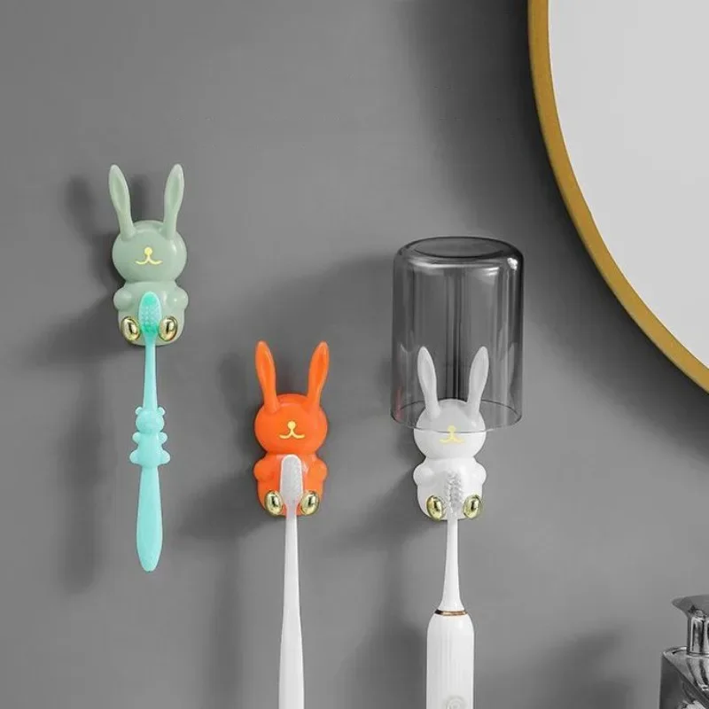 Cartoon Bunny Shape Toothbrush Holder Creative Wall-Mounted Traceless Hook Multi-functional Organizer Hook Bathroom Accessories