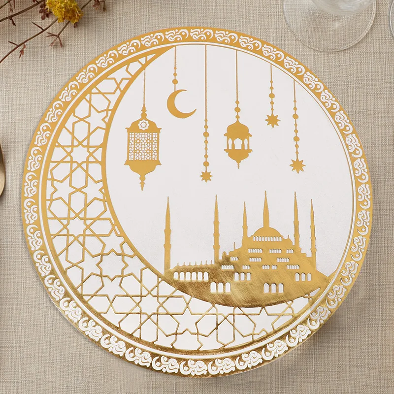 Ramadan Runde Laterne Buchstaben Mond Tischsets Eid Mubarak Festival Esstisch-Dekoration Tischmatte Geeignet für Zuhause