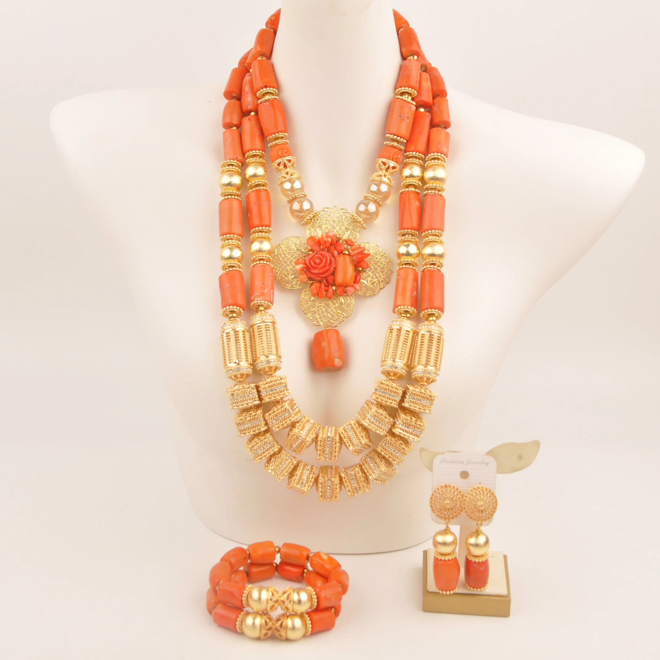 

Wedding necklace Nigeria Natural coral African Orange fashion jewelry collection