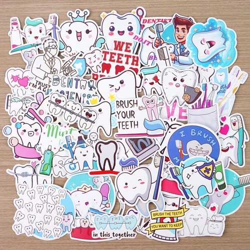 50 Uds. De pegatinas con forma de diente de dibujos animados, regalo, etiqueta adhesiva de papel de Hada del diente para funda de teléfono, decoración para álbum de recortes, recompensa de regalo de dentista