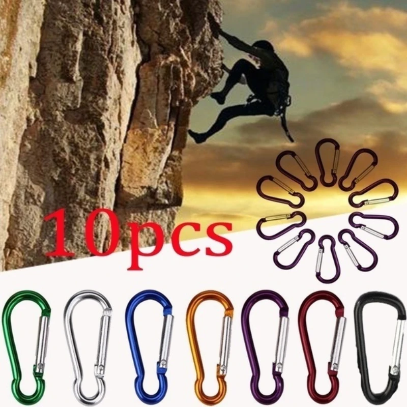 

10Pc Climbing Buckle Aluminum Alloy D Shape Carabiners Spring Snap Clip Hooks Key Chains Outdoors Climb Accessories Color Random