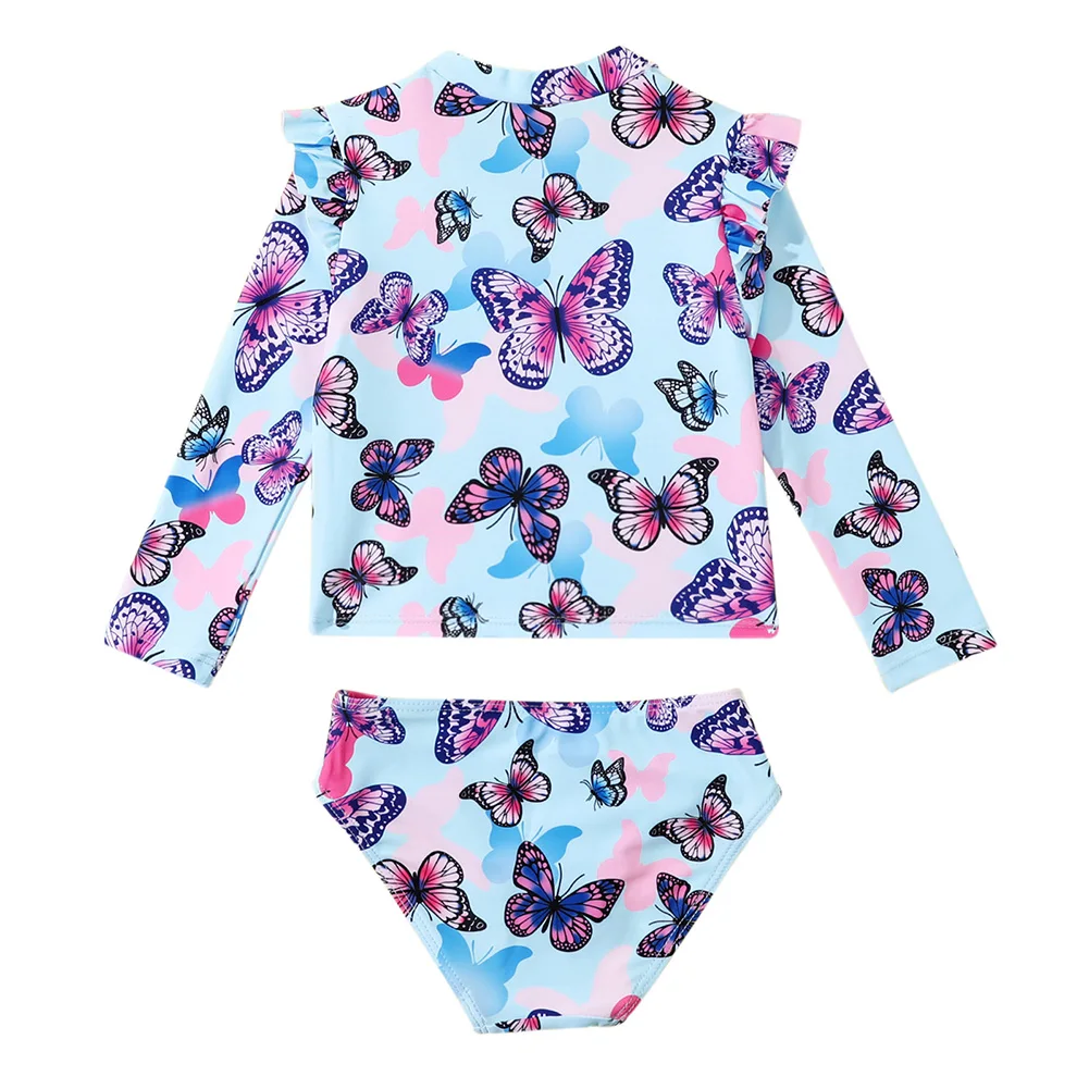 Toddler Girls Rashguard Summer Bearwear Strawberry Print Sun Protection Children Swimwear Ruffled Bikini Bottoms 2-6Y