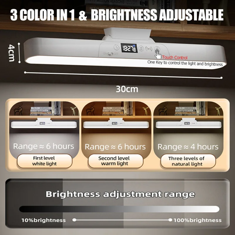 Lampe de bureau magnétique pour soins des yeux, Rechargeable par USB, veilleuse LED, affichage de l'état et du temps de la batterie, lampe de lecture pour la cuisine