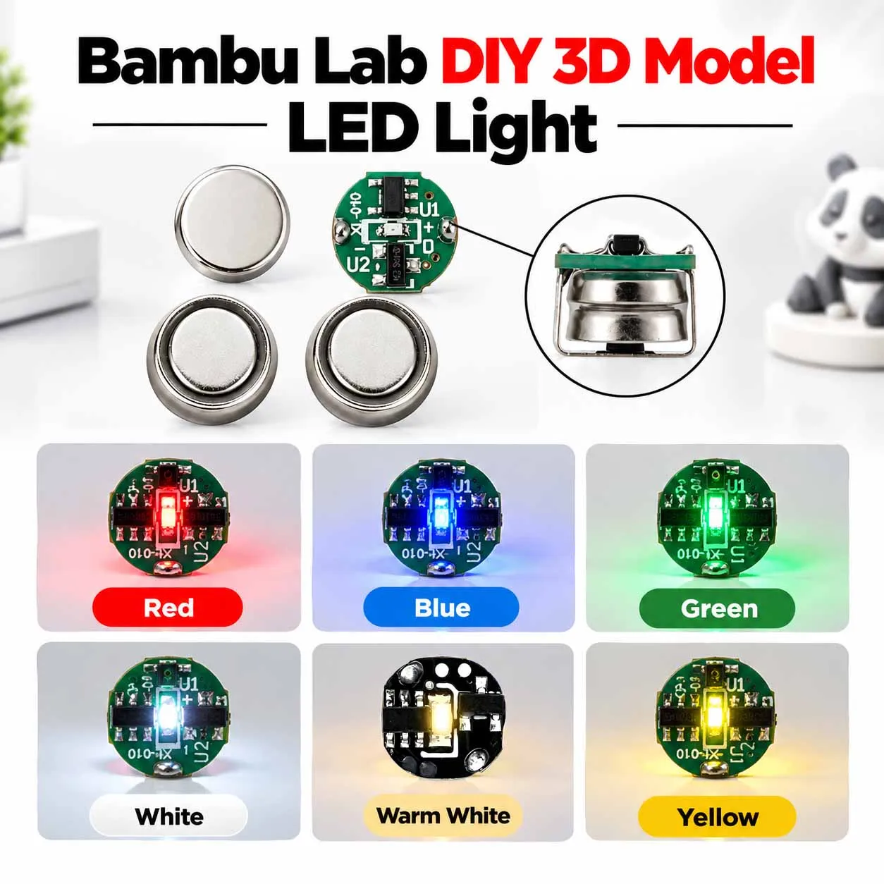 Single Shape LED Light Wireless Induction Switch Battery Magnet for Bambu Lab DIY 3D Printing Model Parts Six Colors