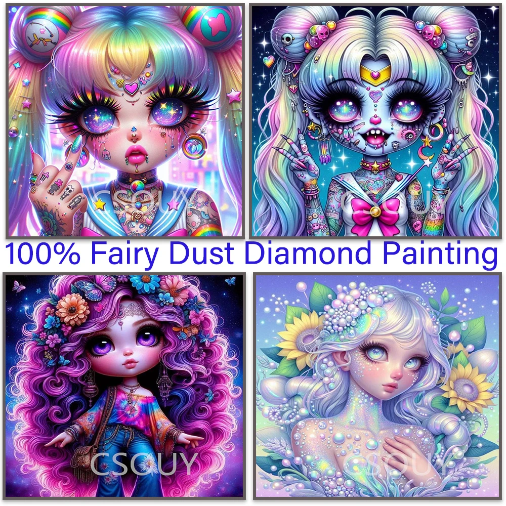 

Fair Girl 100% Full Square Fairy Dust Stones Carystal,Diamond Painting With Rhinestones, Cross Stitch,Mosaic Embroidery,AB Drill