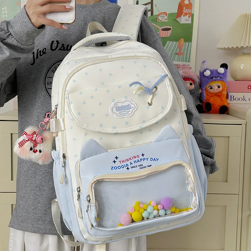 traveasy-2026-new-star-heart-print-backpack-women-nylon-transparent-pocket-pendant-large-capacity-student-school-bag