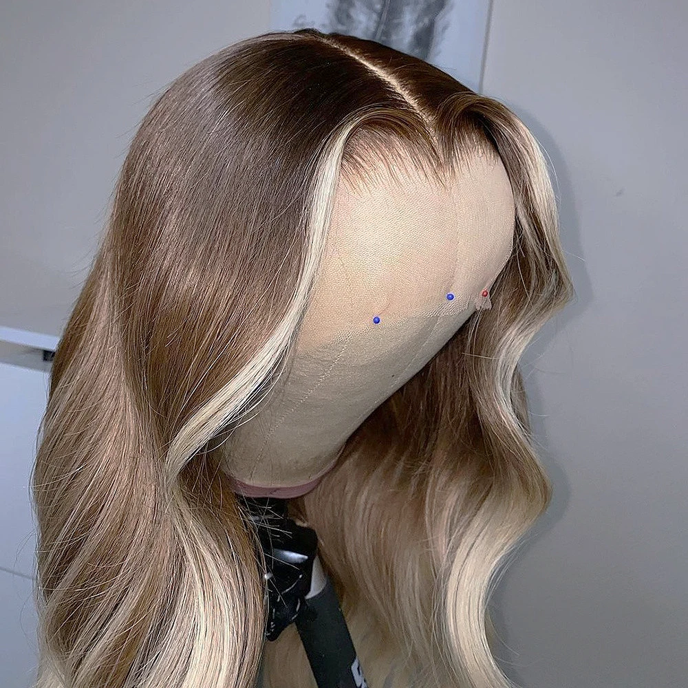 Human Hair Highlight ombre brown ash blonde wave Wig Brazilian colored 613 Blonde wig 13x6 HD Transparent 360 Lace Frontal Wigs