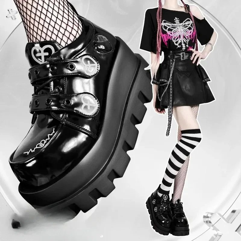 

Electrocardiogram Induction Hell Nurse Lolita Punk Y2k Love Cross Macaron Abi Culture Thick Soled Shoes